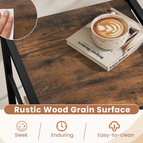 Gymax 2 PCS Nightstand Industrial Bedside Table w/ Open Storage Shelf & Fabric Drawer