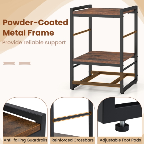 Gymax 2 PCS Nightstand Industrial Bedside Table w/ Open Storage Shelf & Fabric Drawer