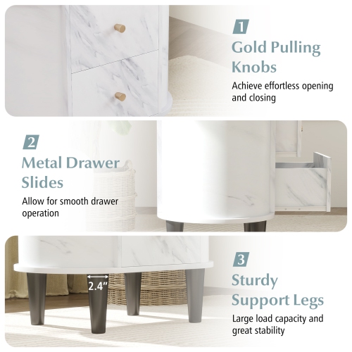 Gymax Nightstand w/ 2 Drawers Faux Marble Bedside Table for Small Space