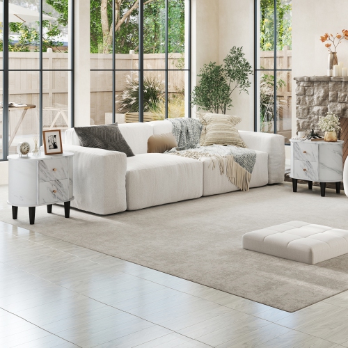 Gymax Nightstand w/ 2 Drawers Faux Marble Bedside Table for Small Space