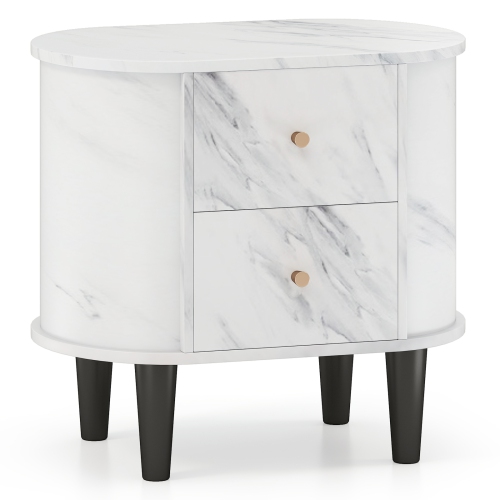 Gymax Nightstand w/ 2 Drawers Faux Marble Bedside Table for Small Space