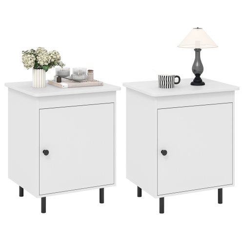 GYMAX  2PCs Nightstand Mid Century Modern End Table W/door Heavy-Duty Metal Legs