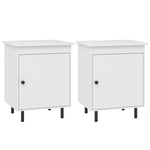Gymax 2PCS Nightstand Mid Century Modern End Table w/Door Heavy-Duty Metal Legs