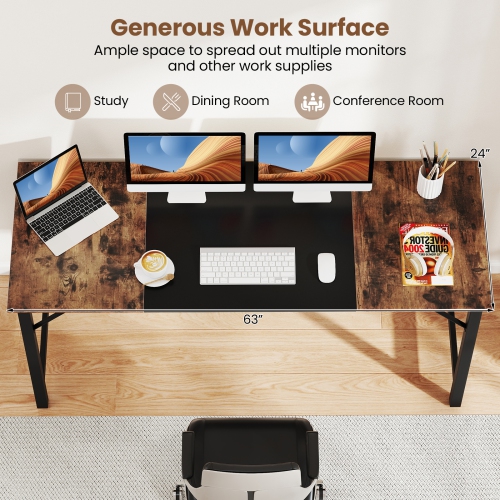 Gymax 63'' Computer Desk Modern Industrial Office Desk w/ Metal Frame & Large Executive Desk