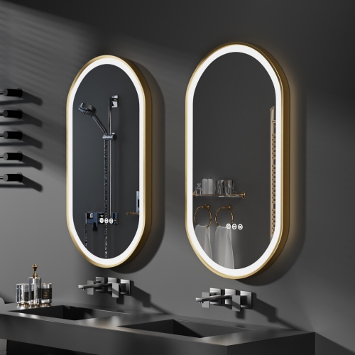 LUVODI Oval LED Bathroom Mirror 20"x40" Lighted Wall Mounted Vanity Mirror with Gold Aluminum Frame, Anti-Fog Waterproof Smart Mirror, Stepless