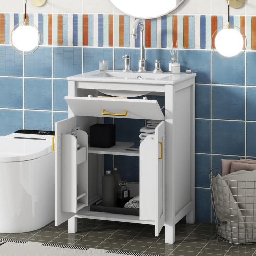 24" Vanity Combo w/ Ceramic Sink & 2 Soft-Close Doors