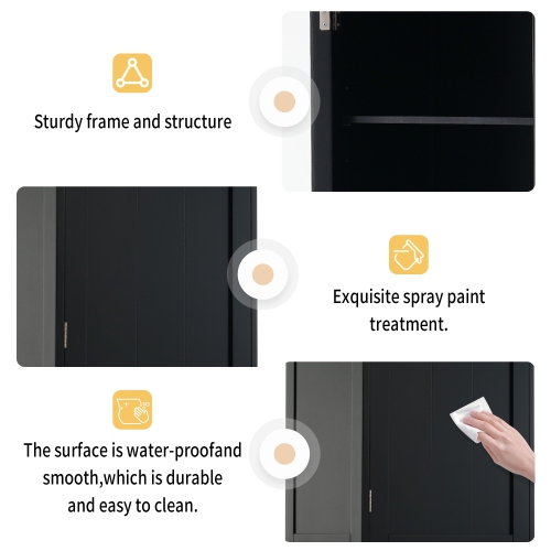 Black Bathroom Storage Cabinet w/ Glass Doors & Drawers