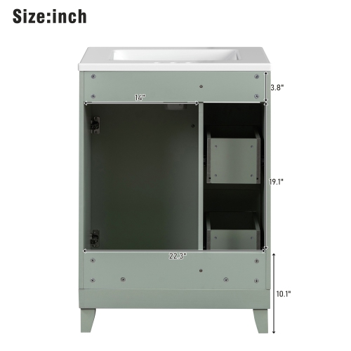 24" Bathroom Vanity Cabinet with Ceramic Sink, 2 Drawers, 1 Door