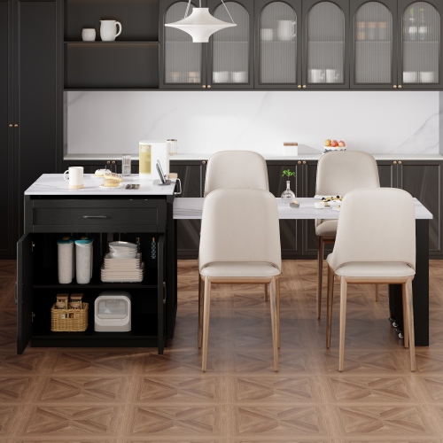 Black Kitchen Island w/ Extendable Table, Storage, Outlets - 82.7"