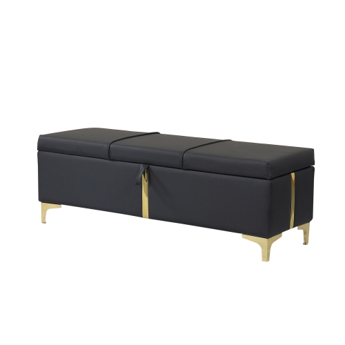 Upholstered Storage Ottoman Bench w/ Metal Legs - Black