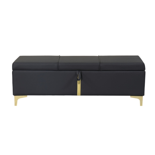 Upholstered Storage Ottoman Bench w/ Metal Legs - Black