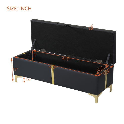 Upholstered Storage Ottoman Bench w/ Metal Legs - Black