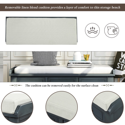 Banc de rangement rustique avec tiroirs et paniers - Banc à chaussures d'entrée