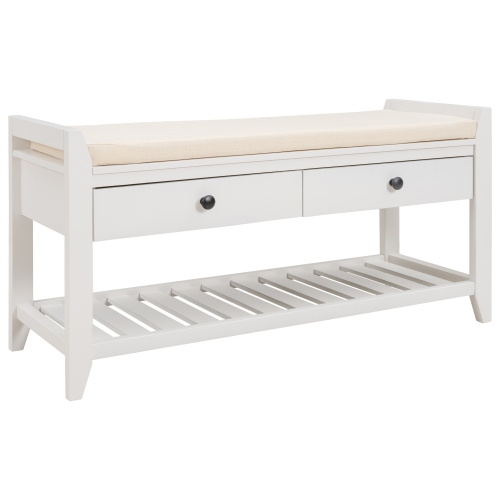 White Entryway Shoe Rack Bench with Seat & Drawers
