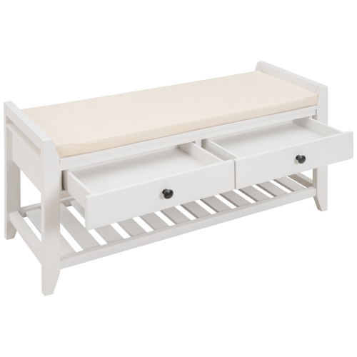 White Entryway Shoe Rack Bench with Seat & Drawers