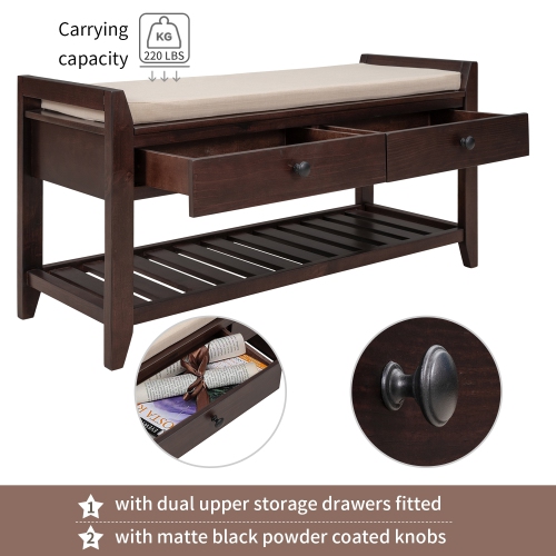 Espresso Shoe Rack Bench with Seat & Drawers