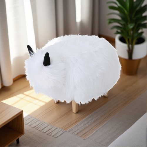 STREAMDALE FURNITURE  Yak Ottoman Foot Stool - Upholstered Seat for Living Room, Bedroom In White