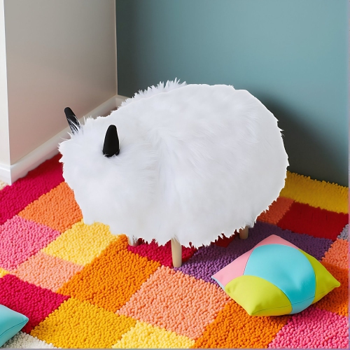 White Yak Ottoman Foot Stool - Upholstered Seat for Living Room, Bedroom