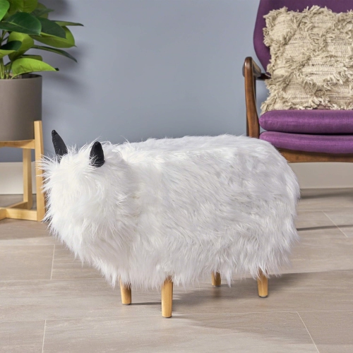 White Yak Ottoman Foot Stool - Upholstered Seat for Living Room, Bedroom