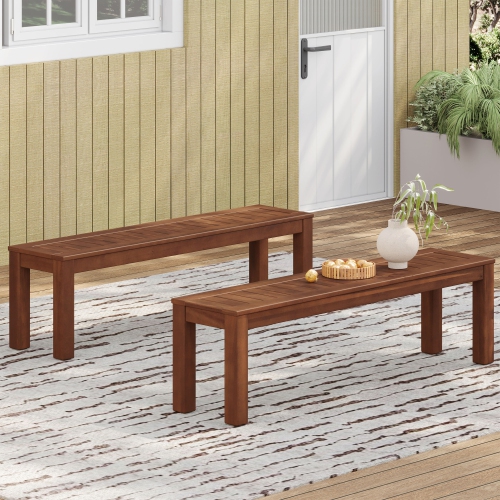 Acacia Wood Slat Bench - Rustic Outdoor Dining