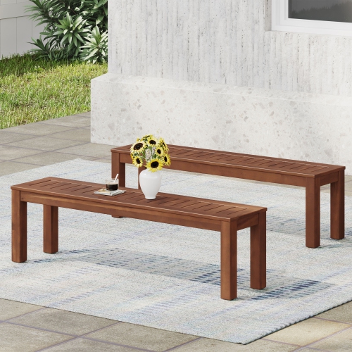 Acacia Wood Slat Bench - Rustic Outdoor Dining