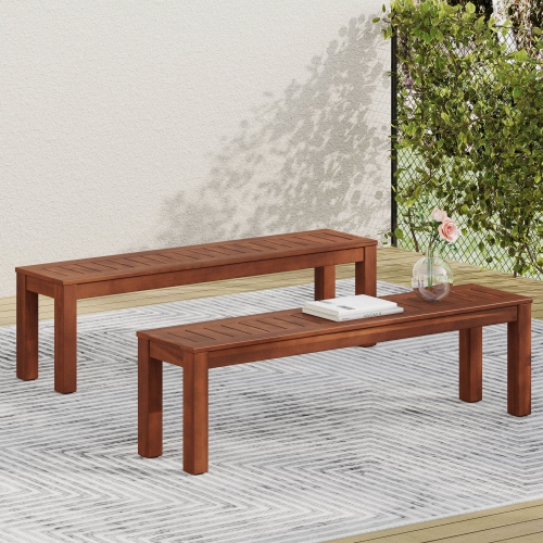 Acacia Wood Slat Bench - Rustic Outdoor Dining