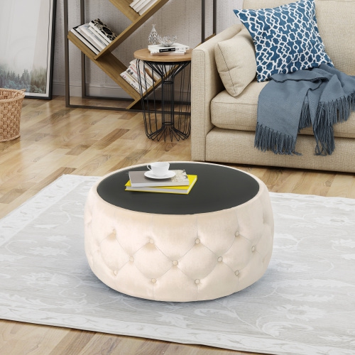 Pouf en velours avec dessus en verre trempé - Glam moderne