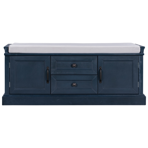 Banc de rangement bleu marine antique avec 4 portes et tablettes ajustables