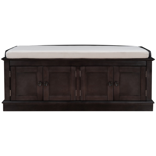 Banc de rangement espresso à 4 portes et tablettes ajustables