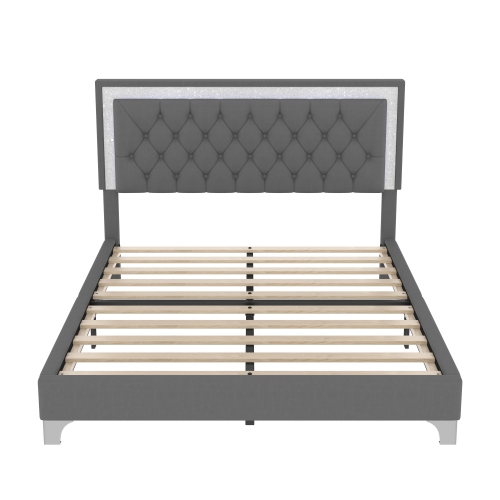 Queen Bed Set with LED, 2 Nightstands - Gray