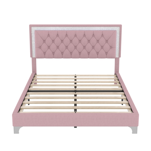 Ensemble grand lit avec LED, 2 tables de chevet – Rose