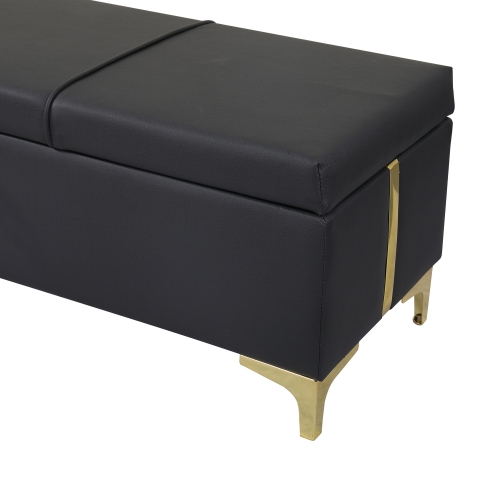 Ensemble grand lit avec rangement hydraulique et pouf - Noir