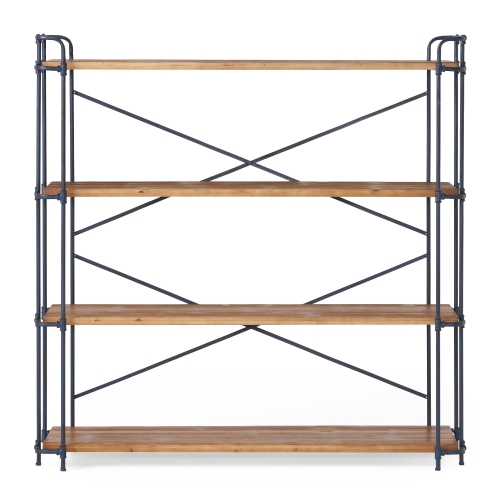 Bibliothèque en bois industriel - Bois franc naturel et cadre en métal