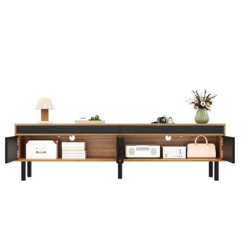 Black & Wood TV Stand - 3 Doors, 67" Long