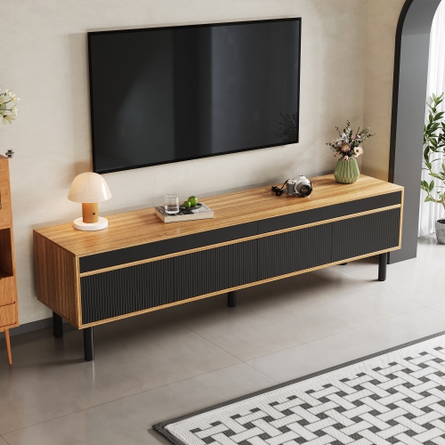 Black & Wood TV Stand - 3 Doors, 67" Long