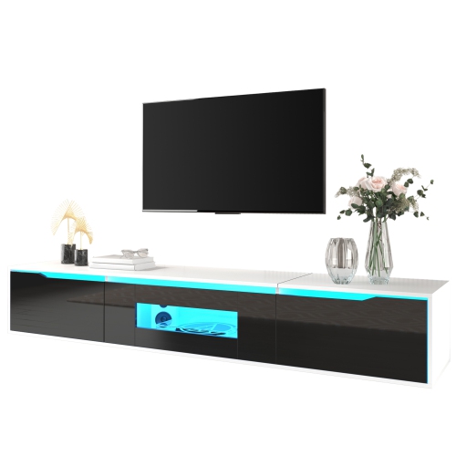 STREAMDALE FURNITURE  High-Gloss Tv Stand W/ Led, White/black, No Glass Doors