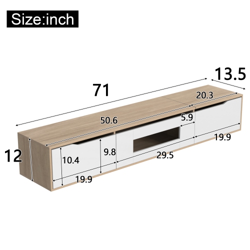 High-Gloss TV Stand with LED, White & Wood Tone, No Glass Doors