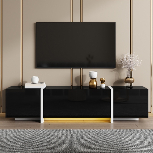 Glossy TV Stand with LED, Drawers & Cabinets - Modern Design