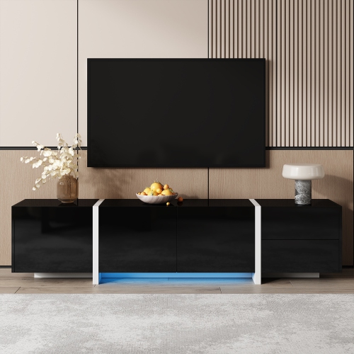 Glossy TV Stand with LED, Drawers & Cabinets - Modern Design