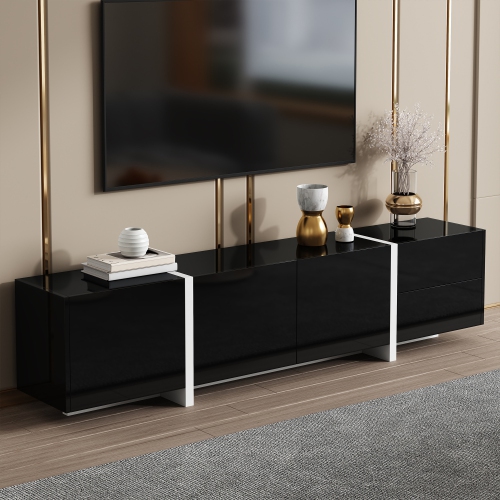 Glossy TV Stand with LED, Drawers & Cabinets - Modern Design