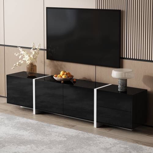 Glossy TV Stand with LED, Drawers & Cabinets - Modern Design