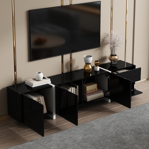 Glossy TV Stand with LED, Drawers & Cabinets - Modern Design