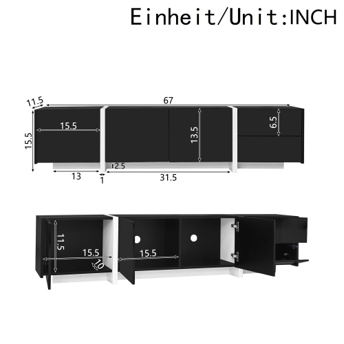 Glossy TV Stand with LED, Drawers & Cabinets - Modern Design