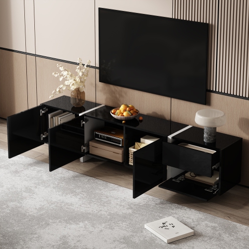 Glossy TV Stand with LED, Drawers & Cabinets - Modern Design