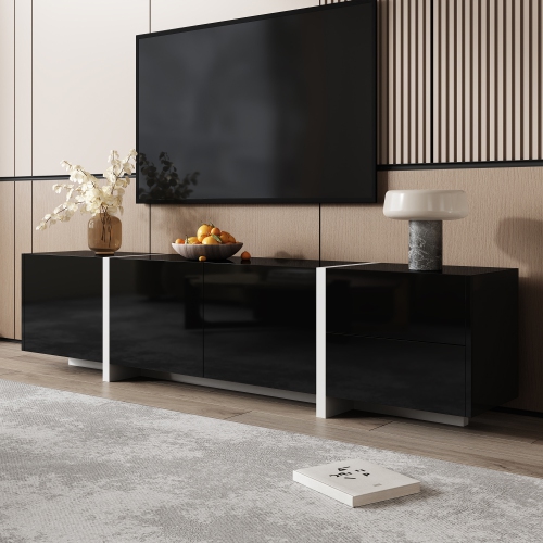 Glossy TV Stand with LED, Drawers & Cabinets - Modern Design
