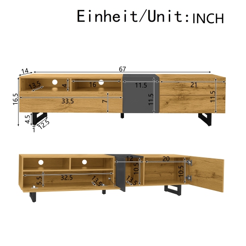 Contrast TV Stand with Doors & Compartments - Metal Legs - 67"