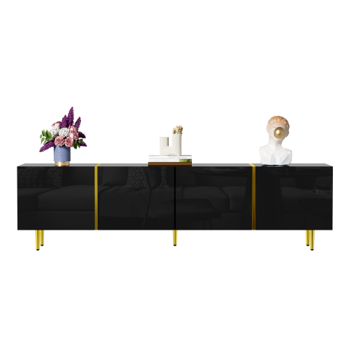 STREAMDALE FURNITURE  Gloss Tv Stand - 4 Doors, Modern/gold In Black