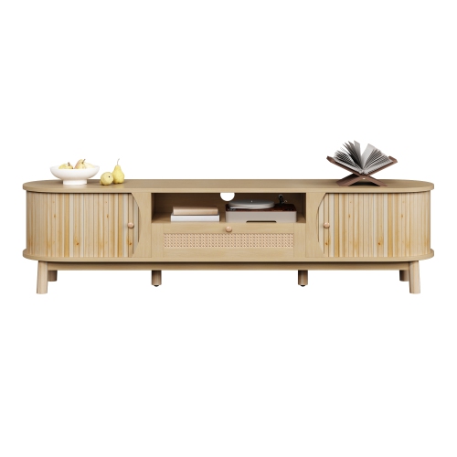 Meuble pour téléviseur en rotin - Portes, tiroirs et rangement en bois massif - Style rustique