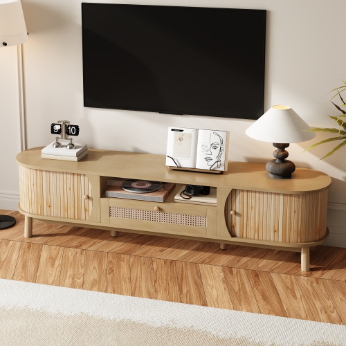 Meuble pour téléviseur en rotin - Portes, tiroirs et rangement en bois massif - Style rustique