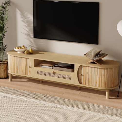 Meuble pour téléviseur en rotin - Portes, tiroirs et rangement en bois massif - Style rustique